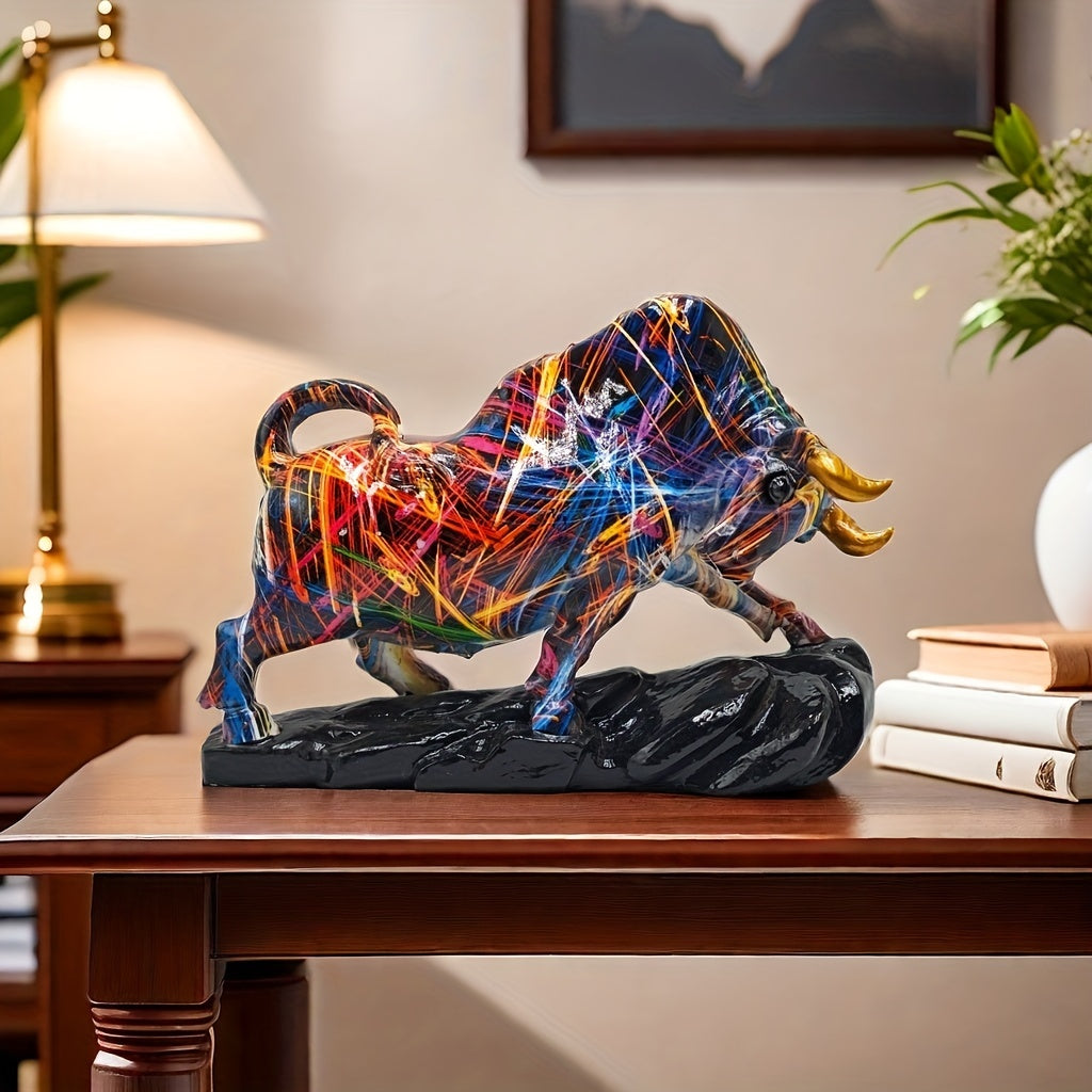 Tnessential Art Deco Resin Trumpet Bull Statue 3D Decor