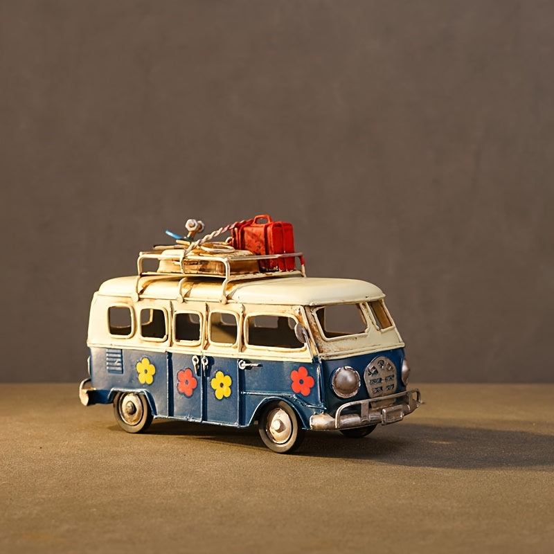 Tnessential Iron Art Retro Handmade Bus Car Model Statue American 3D Decor