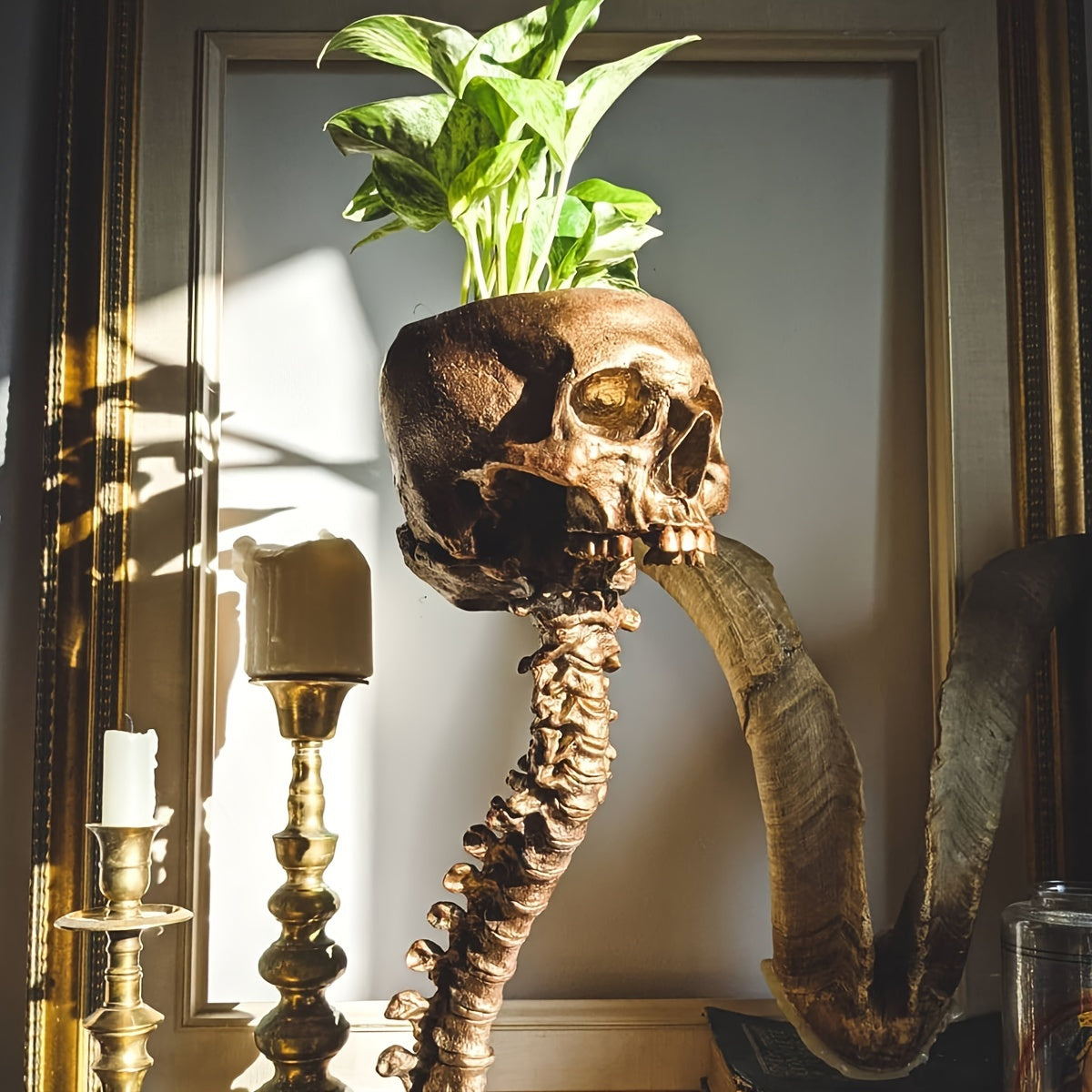 Tnessential Halloween Holiday Party Garden Resin Skull Spine Flower Pot 3D Decor