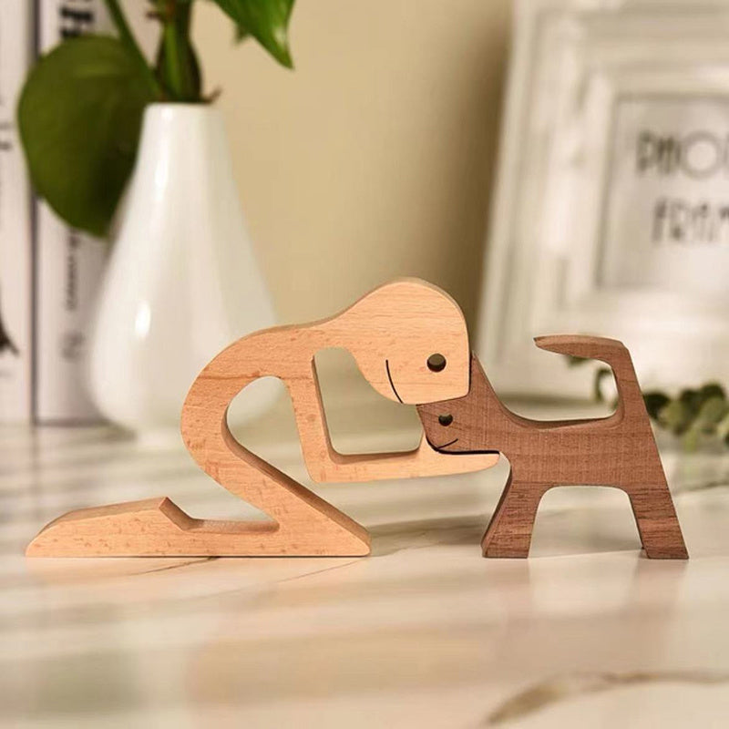 Tnessential Handcrafted Wooden Dog Figurine 3D Decor