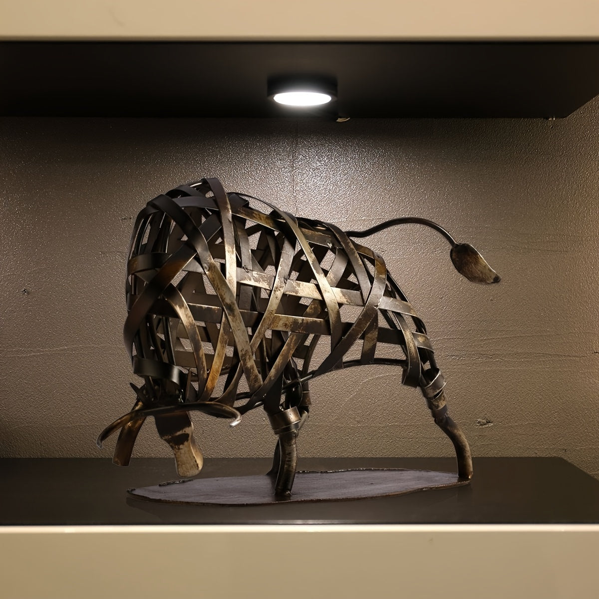 Tnessential Iron Woven Cow Metal Sculpture 3D Decor