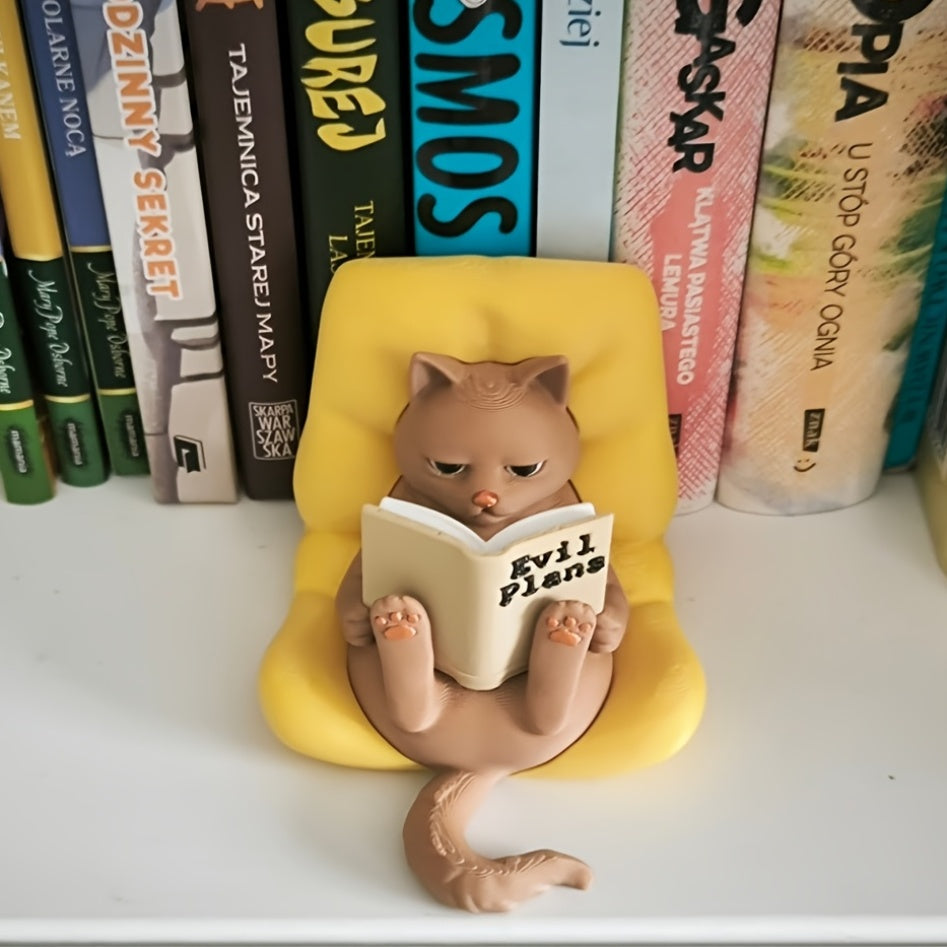 Tnessential Reading Cat a Charming Little Statue of a Cat Engrossed in 3D Decor