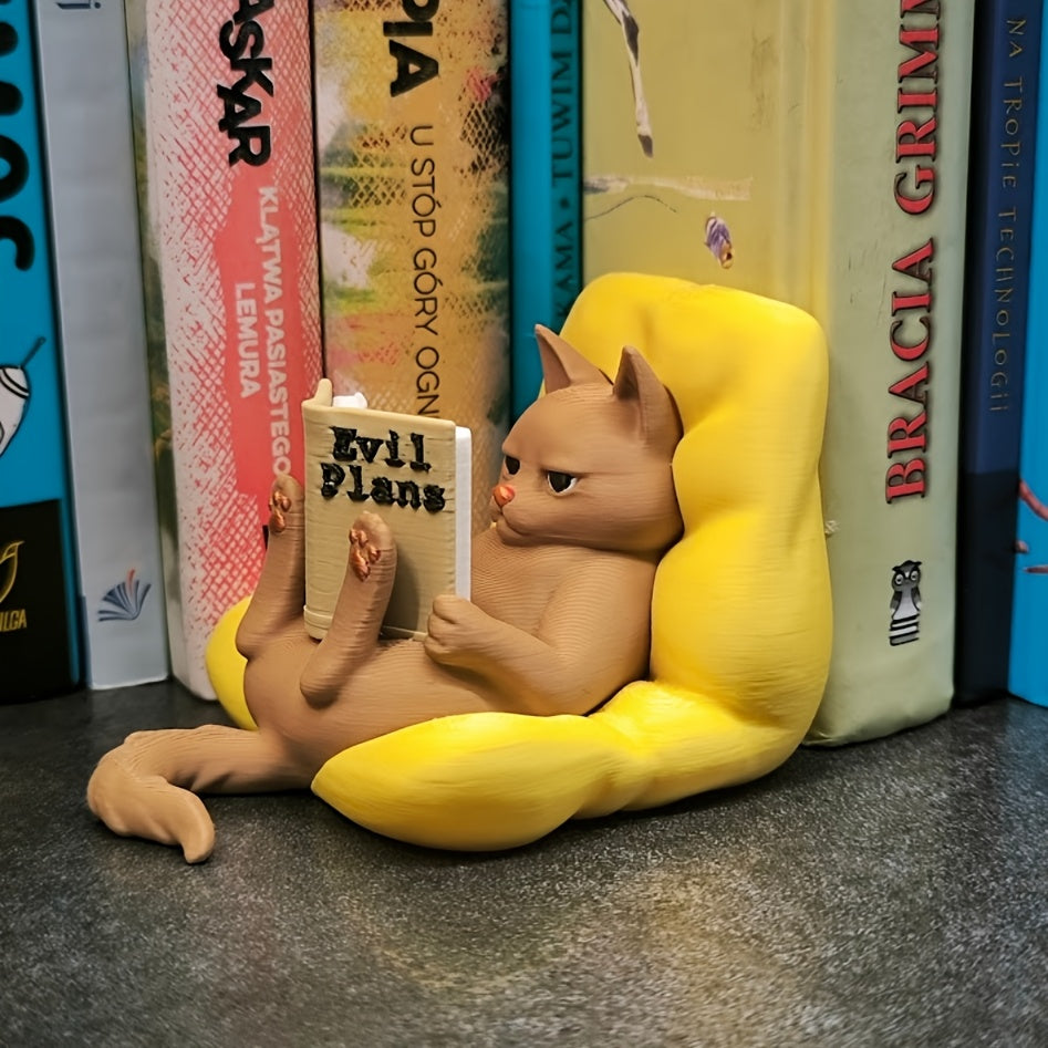 Tnessential Reading Cat a Charming Little Statue of a Cat Engrossed in 3D Decor