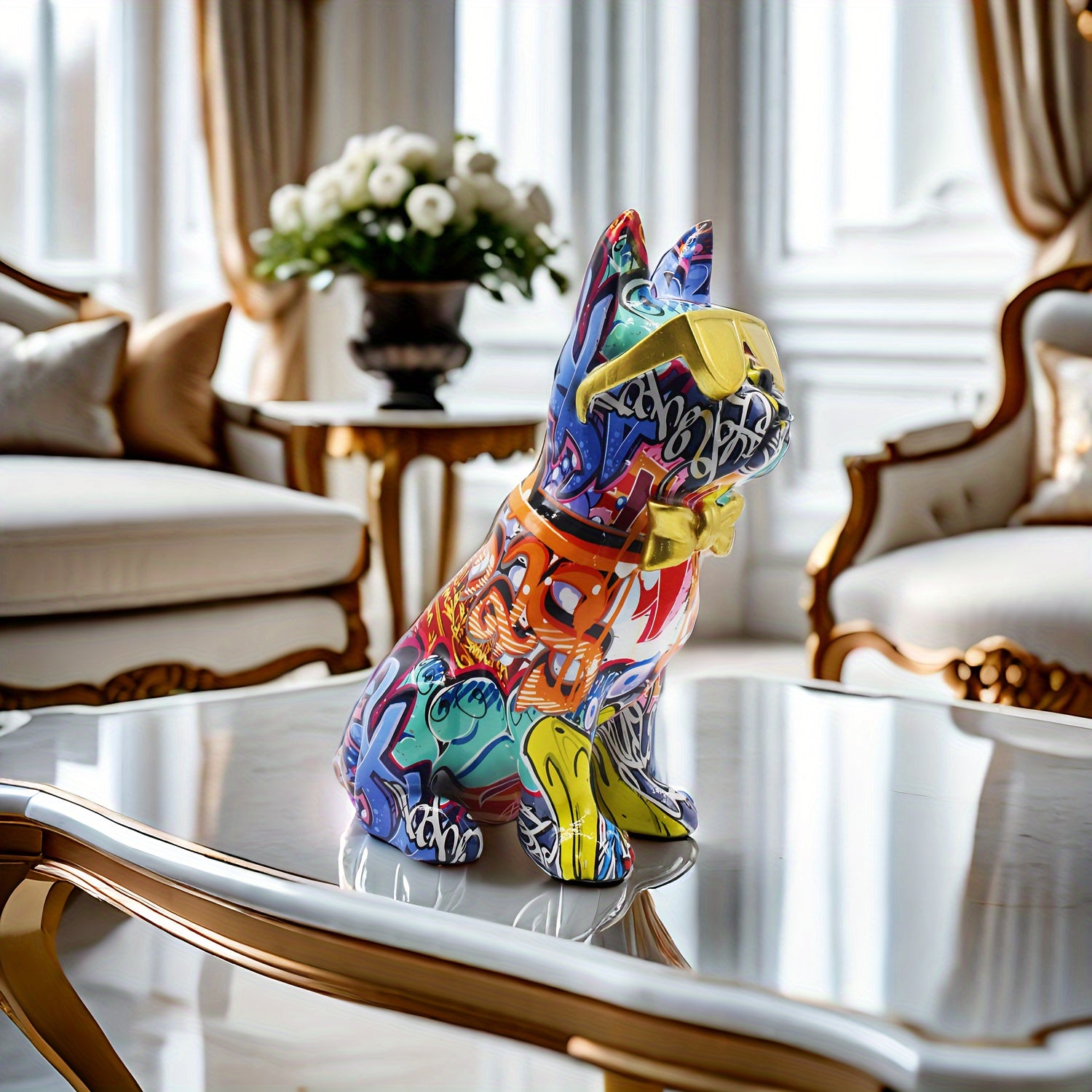 Tnessential Hip-hop Dog Statue with Glasses 3D Decor