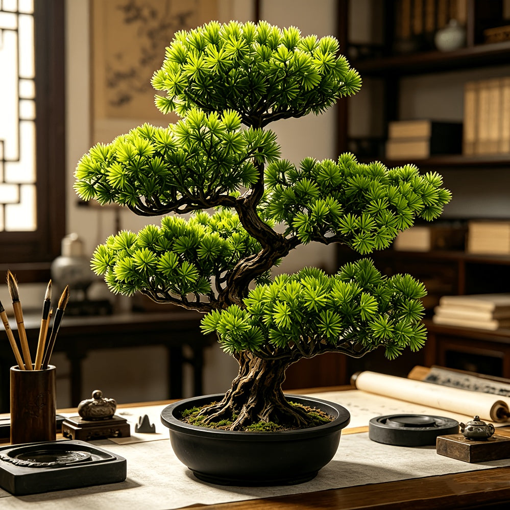 Tnessential Large Simulation Podocarpus Macrophyllus Green Plant Bonsai 3D Decor