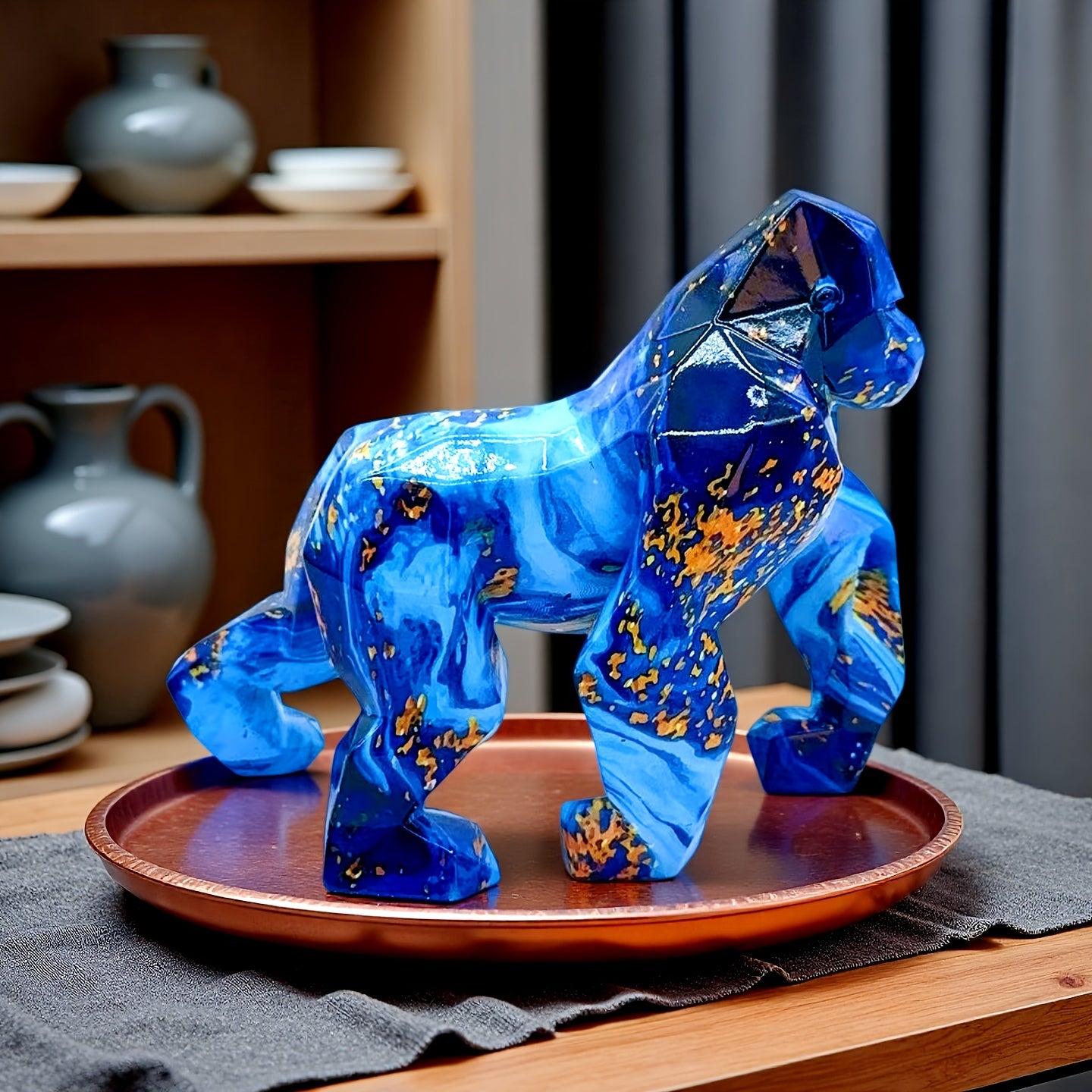 Tnessential Creative Geometric Design Walking Gorilla Resin Statue 3D Decor