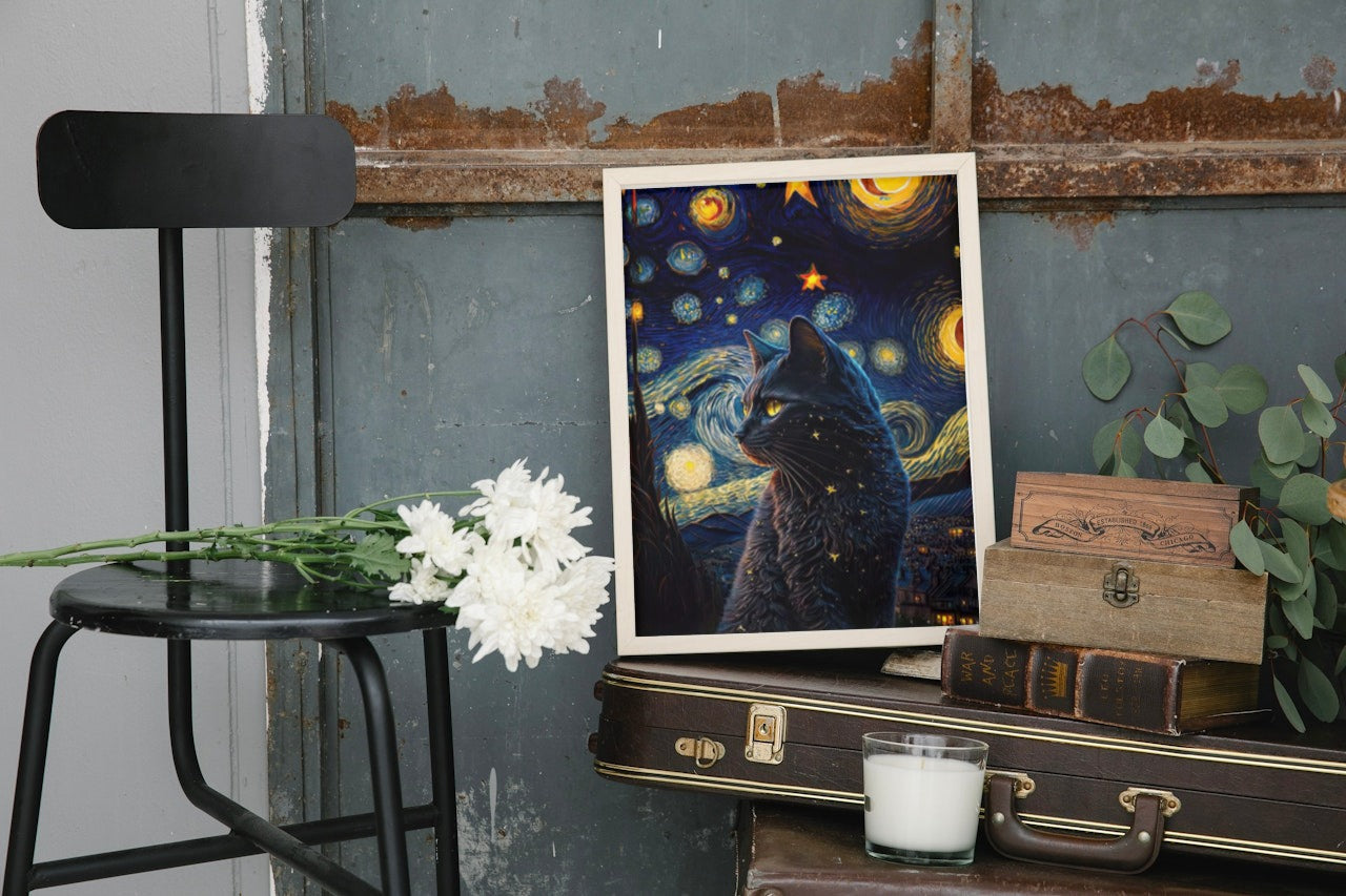 STARRY NIGHTS X CAT CANVAS POSTER