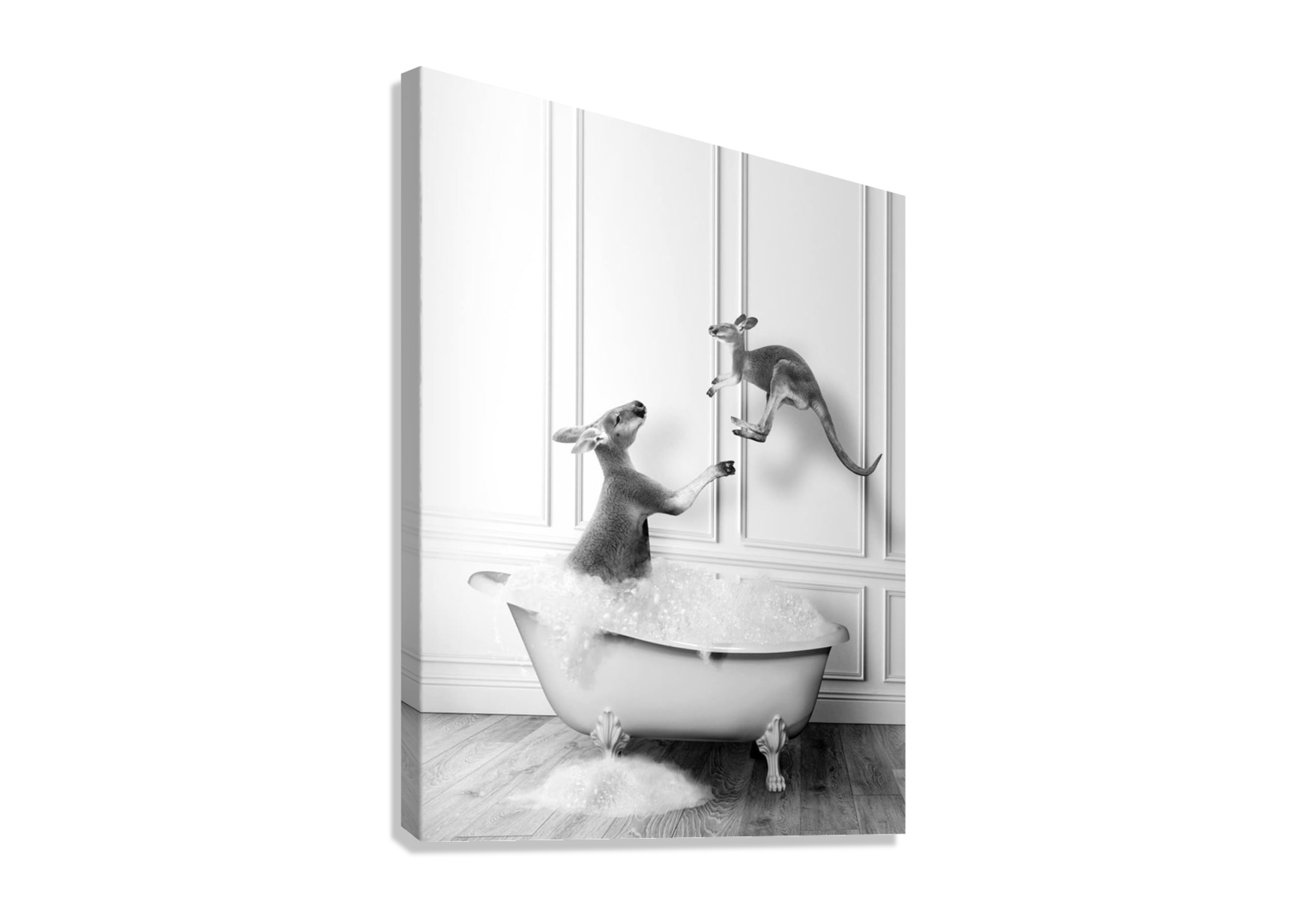 FUNNY AND CUTE KANGAROO IN BATHROOM CANVAS POSTER