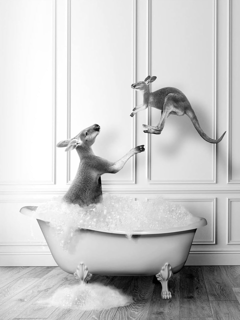 FUNNY AND CUTE KANGAROO IN BATHROOM CANVAS POSTER