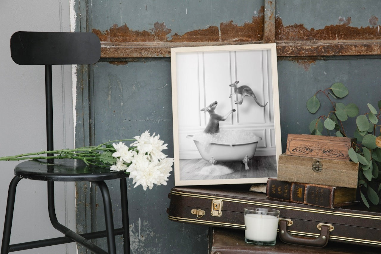 FUNNY AND CUTE KANGAROO IN BATHROOM CANVAS POSTER