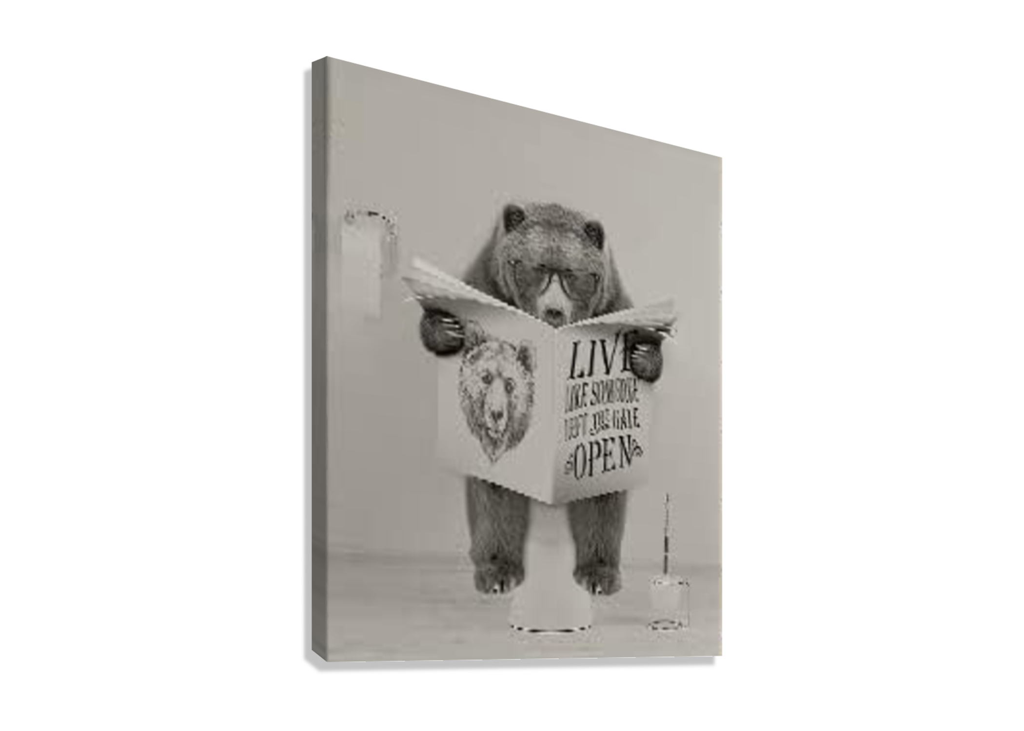 CUTE BEAR READING NEWS PAPER CANVAS POSTER