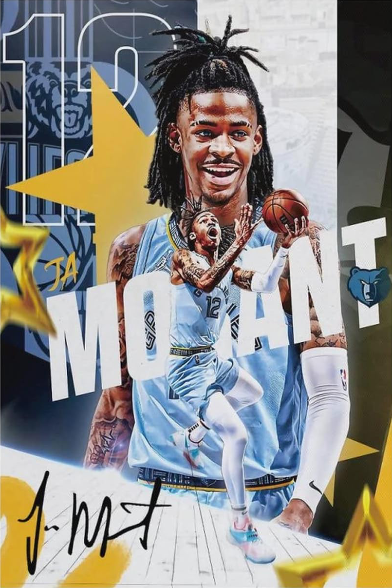 JA MORANT BASKET BALL CANVAS POSTER