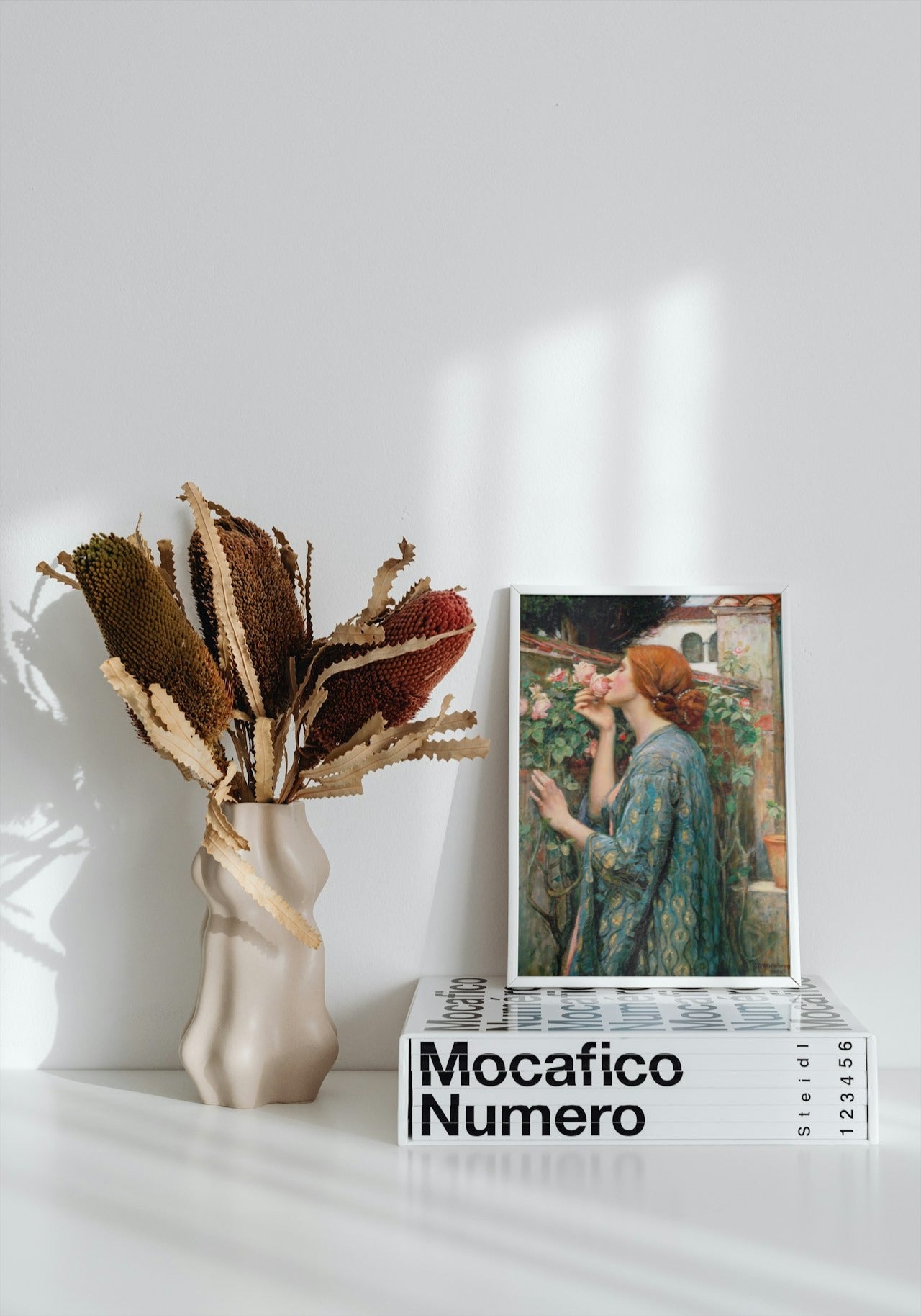 GIRL SMELLING FLOWER PAINTING CANVAS POSTER