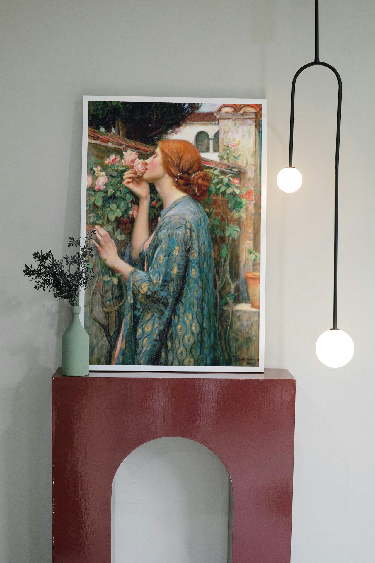 GIRL SMELLING FLOWER PAINTING CANVAS POSTER