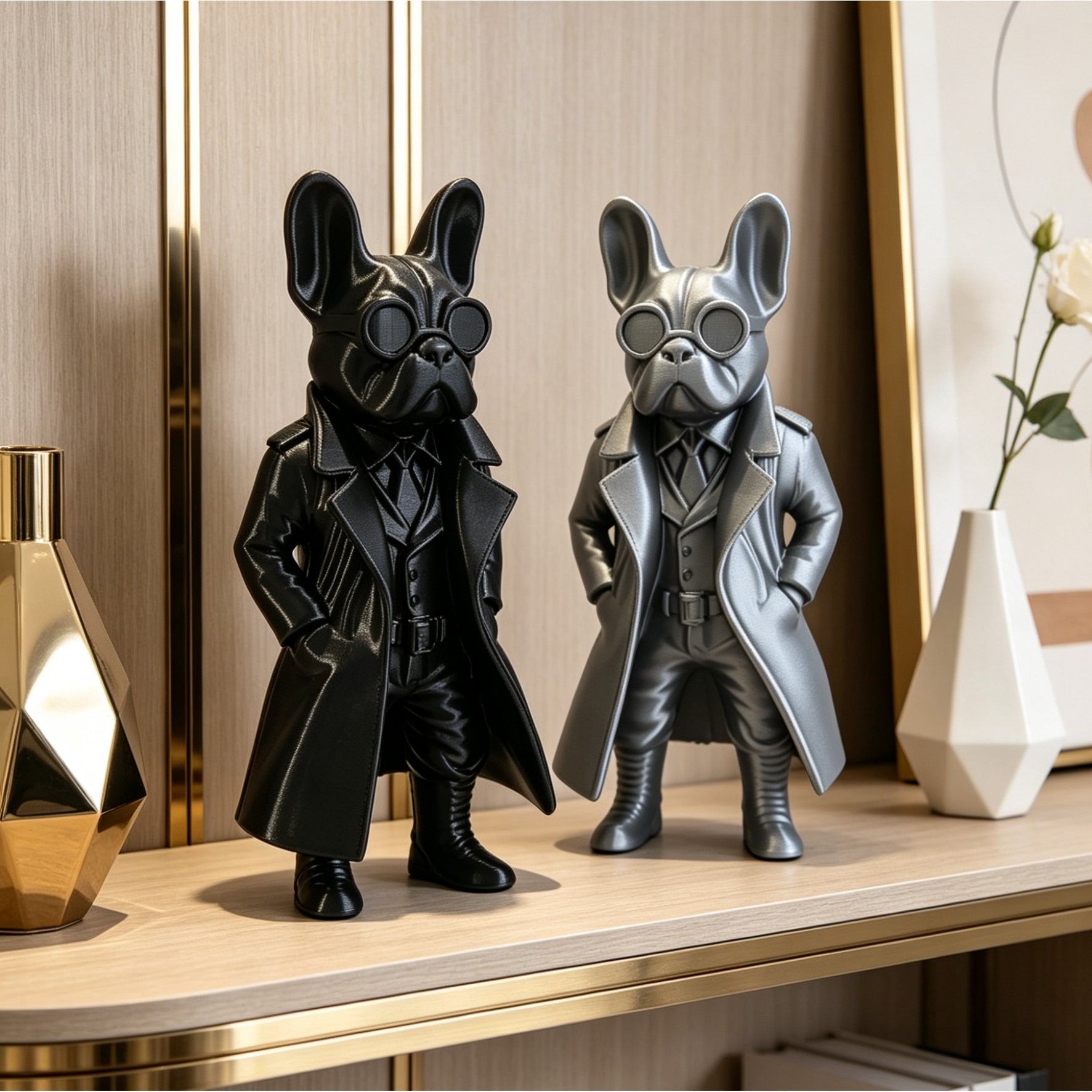 Tnessential Printed French Bulldog Figurines 3D Decor