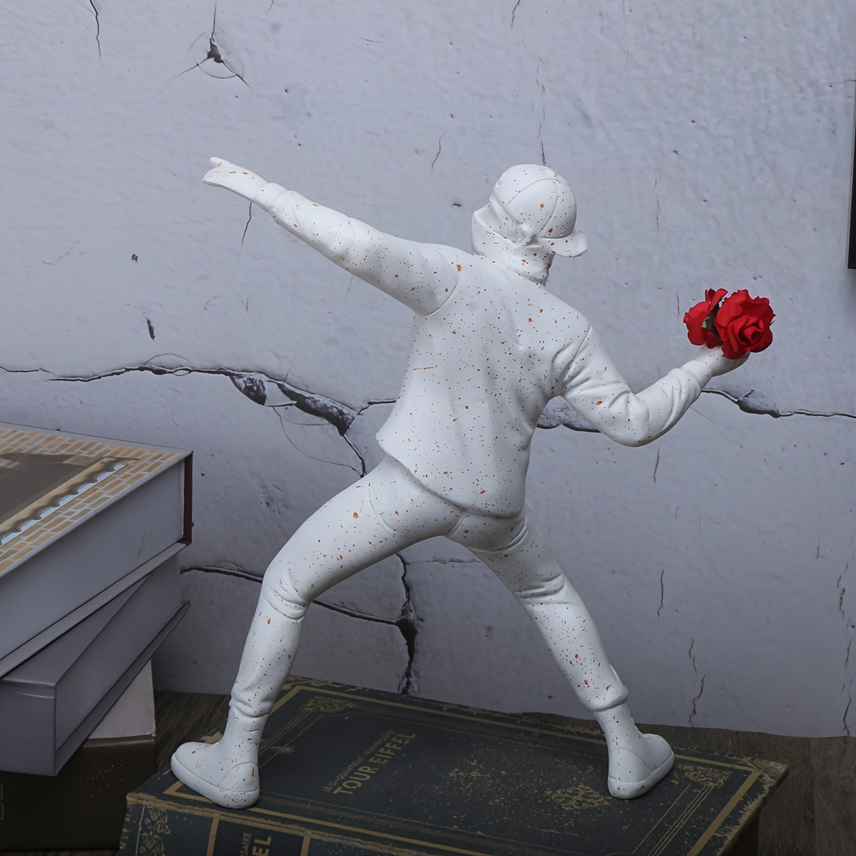 Tnessential Sculpture of a Throwing Flowers Made of Sandstone 3D Decor