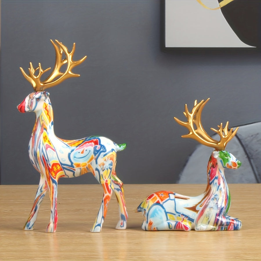 Tnessential Multicolor Christmas Reindeer Statues 3D Decor
