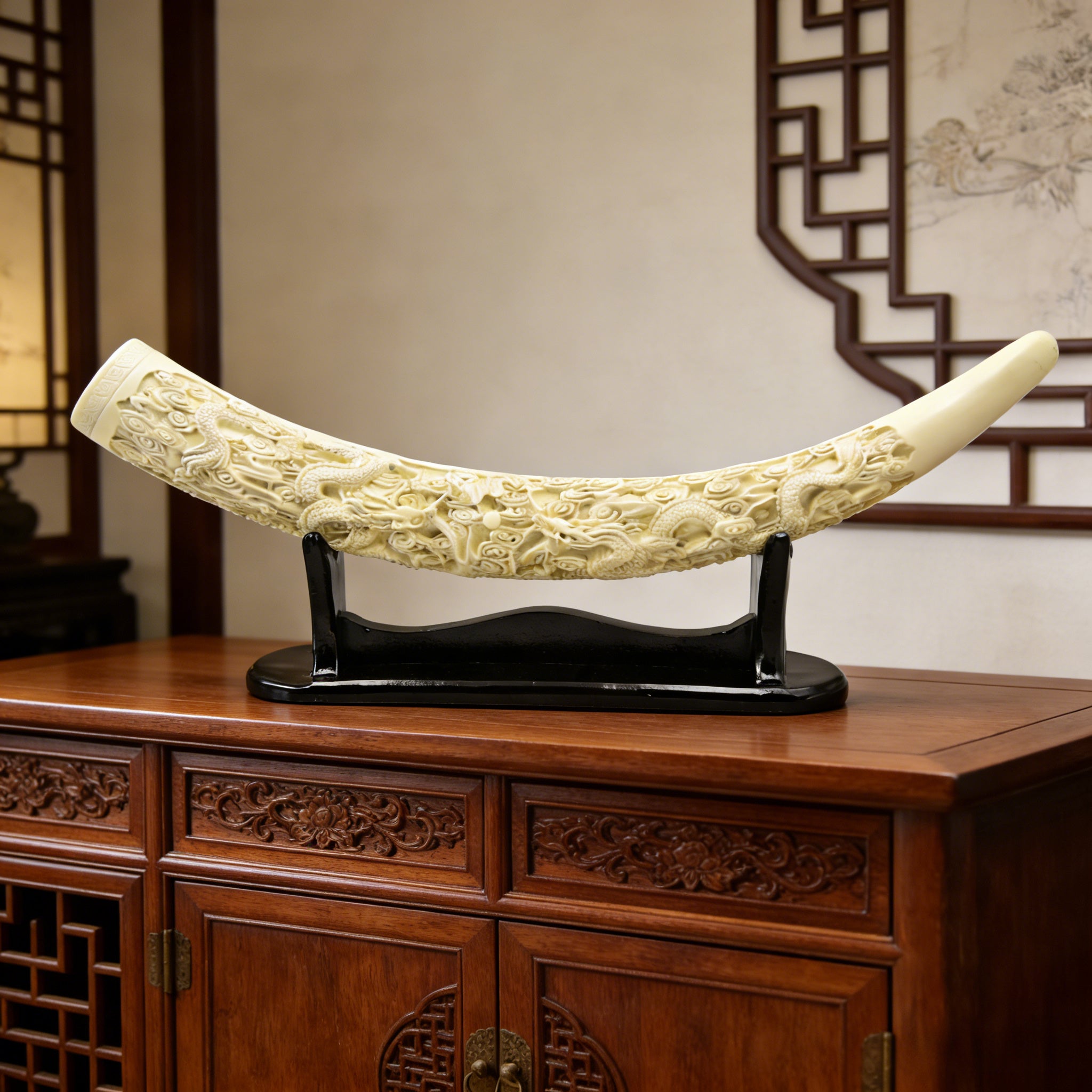 Tnessential Elephant Tusk-shaped Resin Craft Ation / High-end 3D Decor