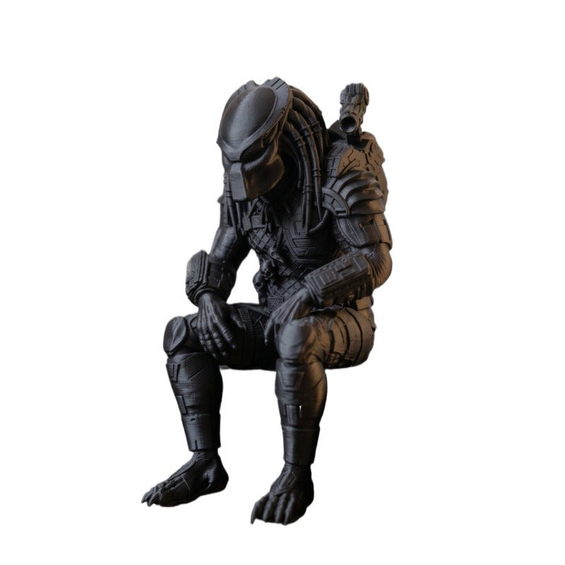 Tnessential Dark Style Alien Warrior Sitting Pose Ornament 3D Decor