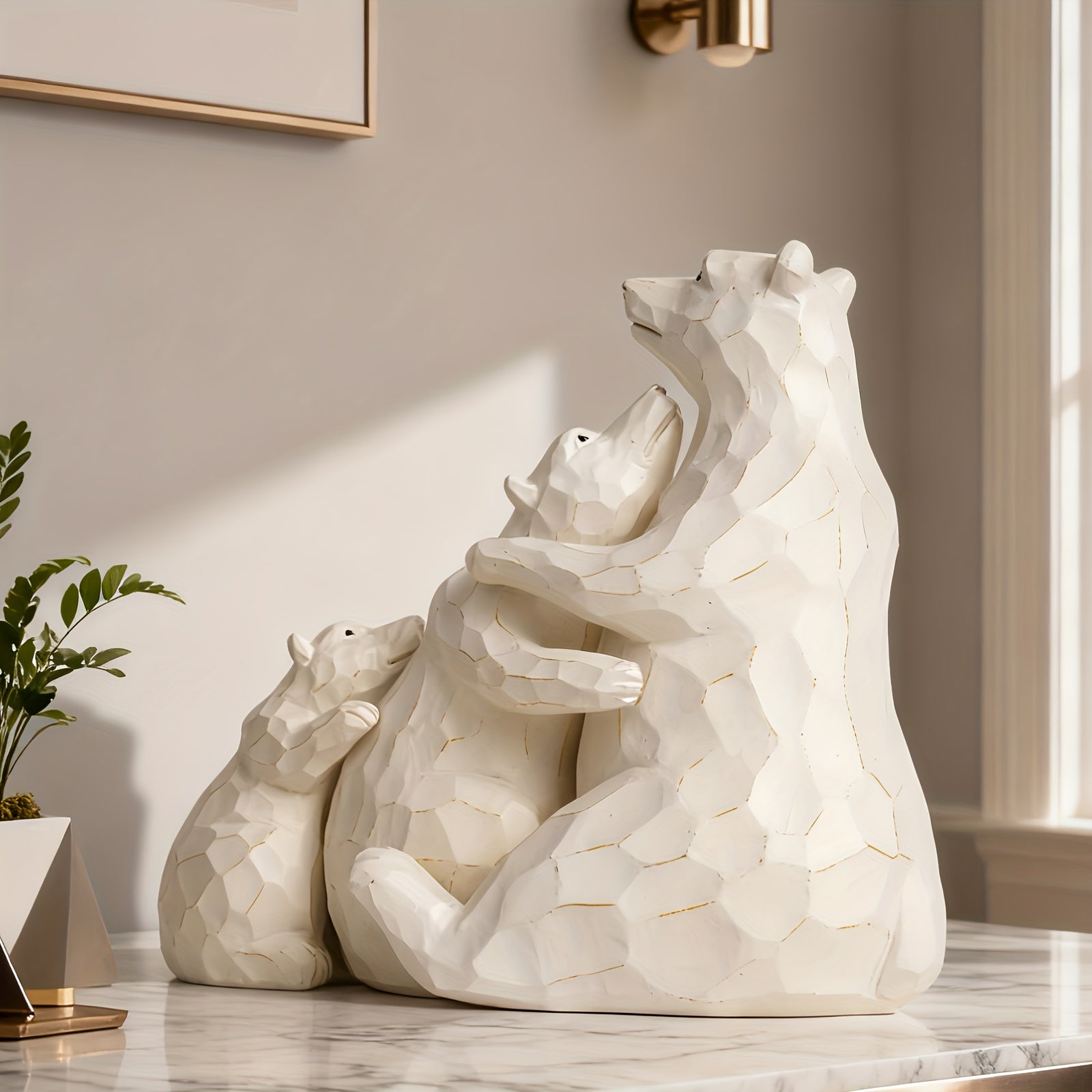 Tnessential White Bear 3pcs Statue Set 3D Decor