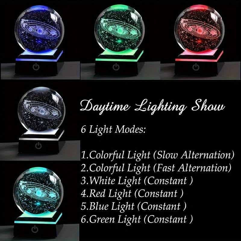 Tnessential Small 3D Solar System Crystal Ball with a Touch LED Base 3D Decor