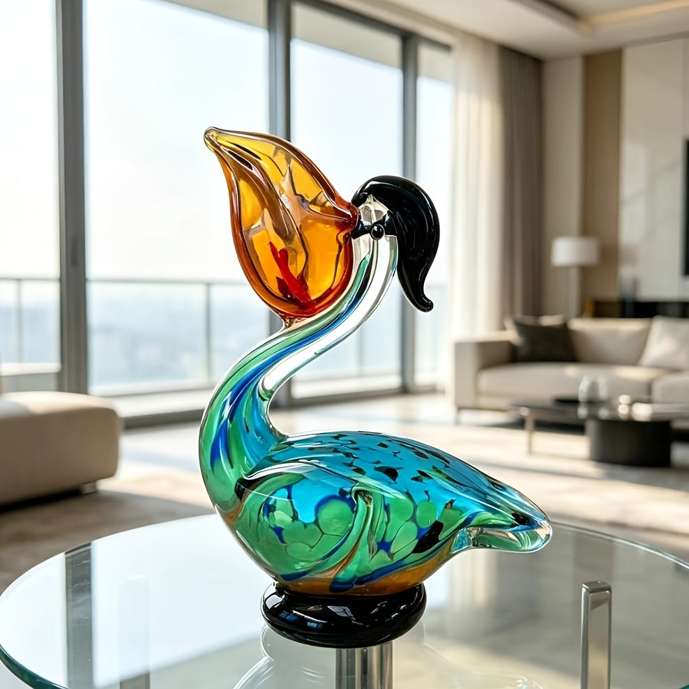 Tnessential Hand-blown Glass Pelican Statue 3D Decor