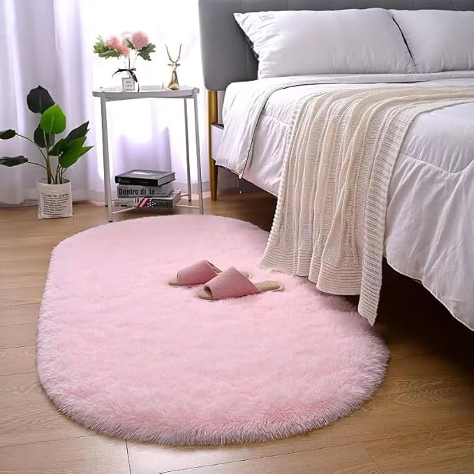 FLUFFY PINK OVAL RUG