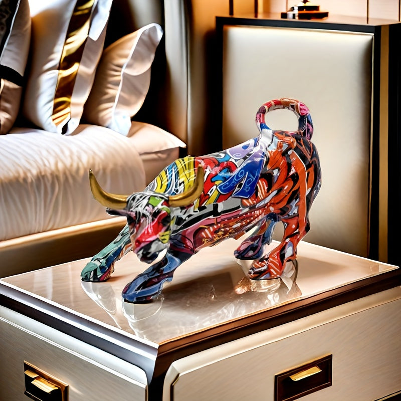Tnessential Collectible Figurines 1pc Bold Graffiti Bull Statue 3D Decor