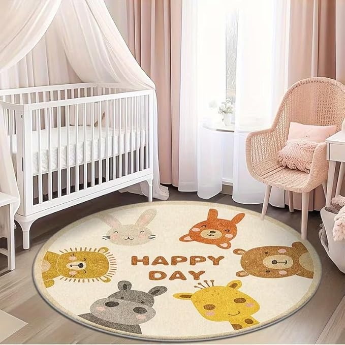 CUTE SAFARI ANIMALS CIRCLE RUG