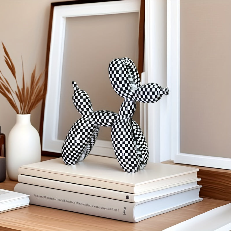 Tnessential Elegant Black & White Checkered Dog Sculpture 3D Decor