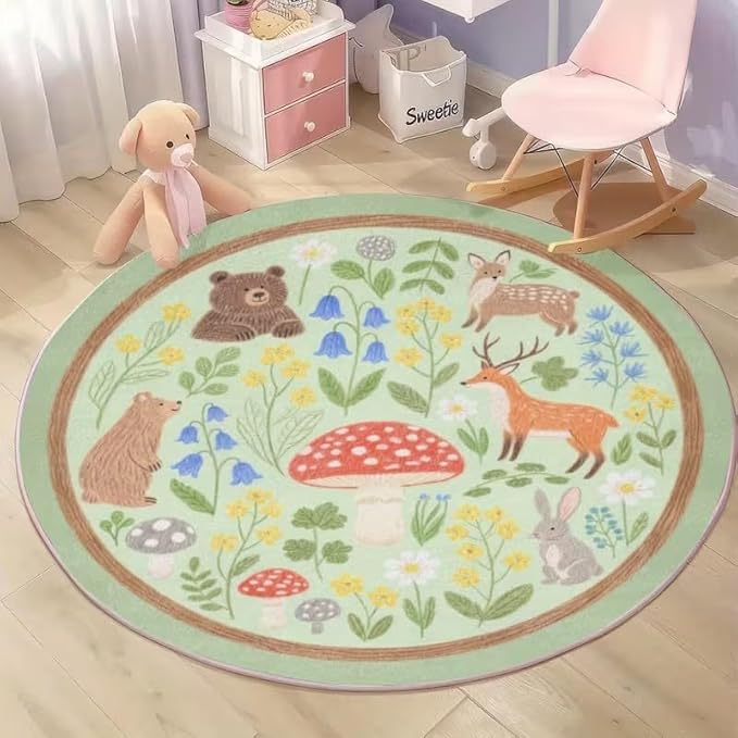 CUTE FOREST ANIMALS ROUND RUG