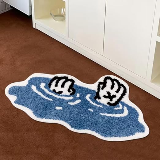 COOL BLUE AND WHITE ABSTRACT RUG
