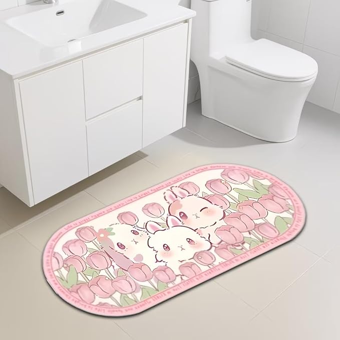 PINK BUNNY FLOWER RUG