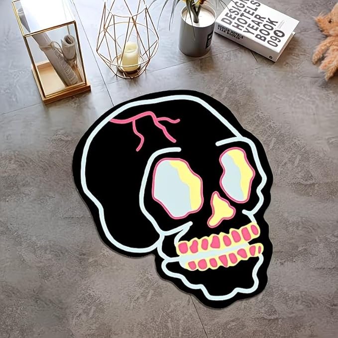 TRIPPY NEON SKULL RUG