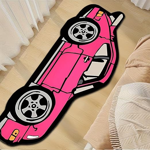 COOL TRENDY PINK SPORTS CAR RUG