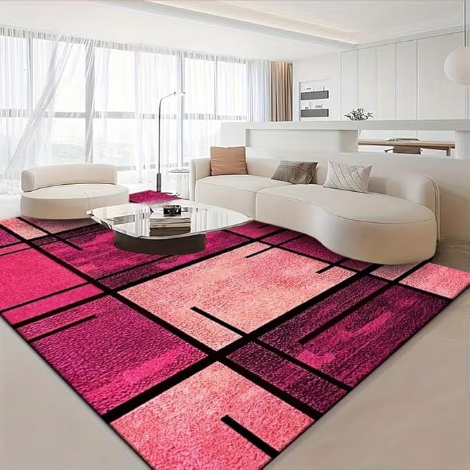 SQUARES OF PINK ABSTRACT RUG