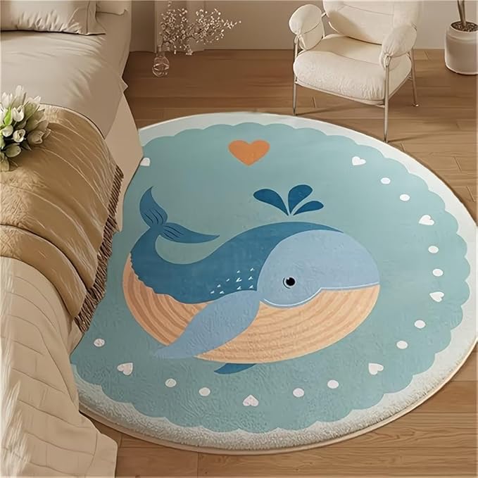 CUTE BLUE WHALE ROUND RUG