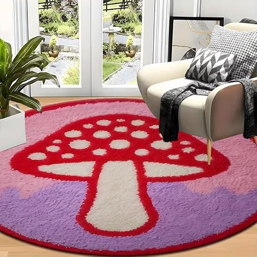 RED MUSHROOM ROUND RUG