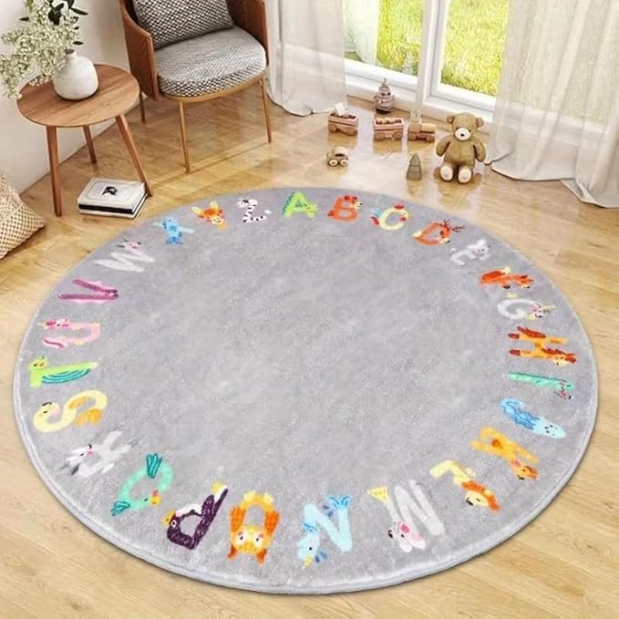 ANIMAL LETTERS ROUND RUG