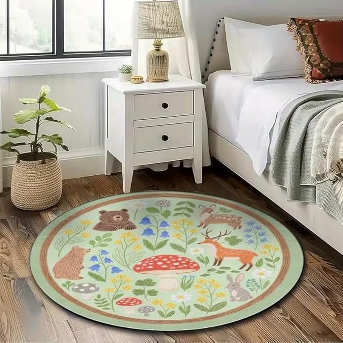 CUTE FOREST ANIMALS ROUND RUG