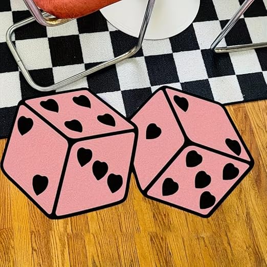 CUTE PINK DICE HEARTS RUG