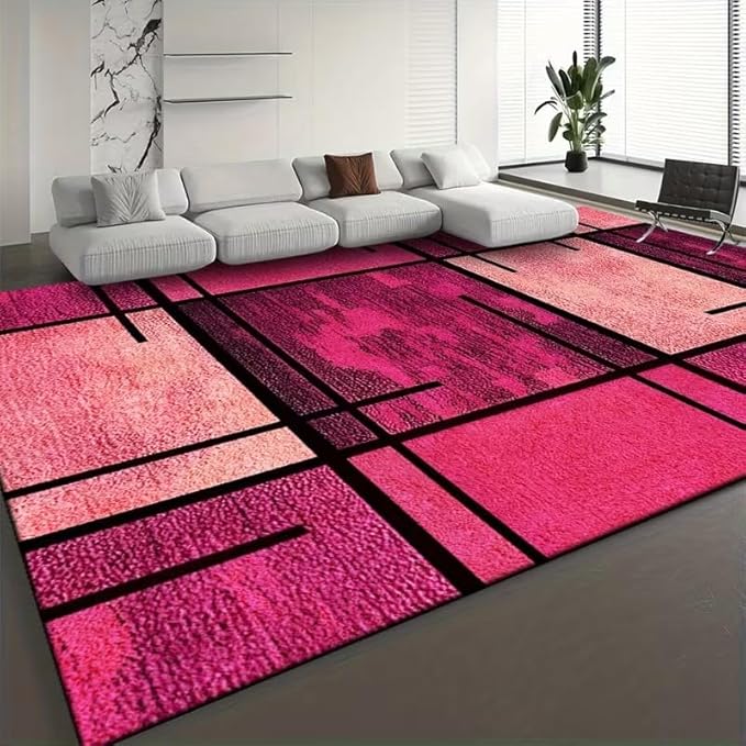 SQUARES OF PINK ABSTRACT RUG