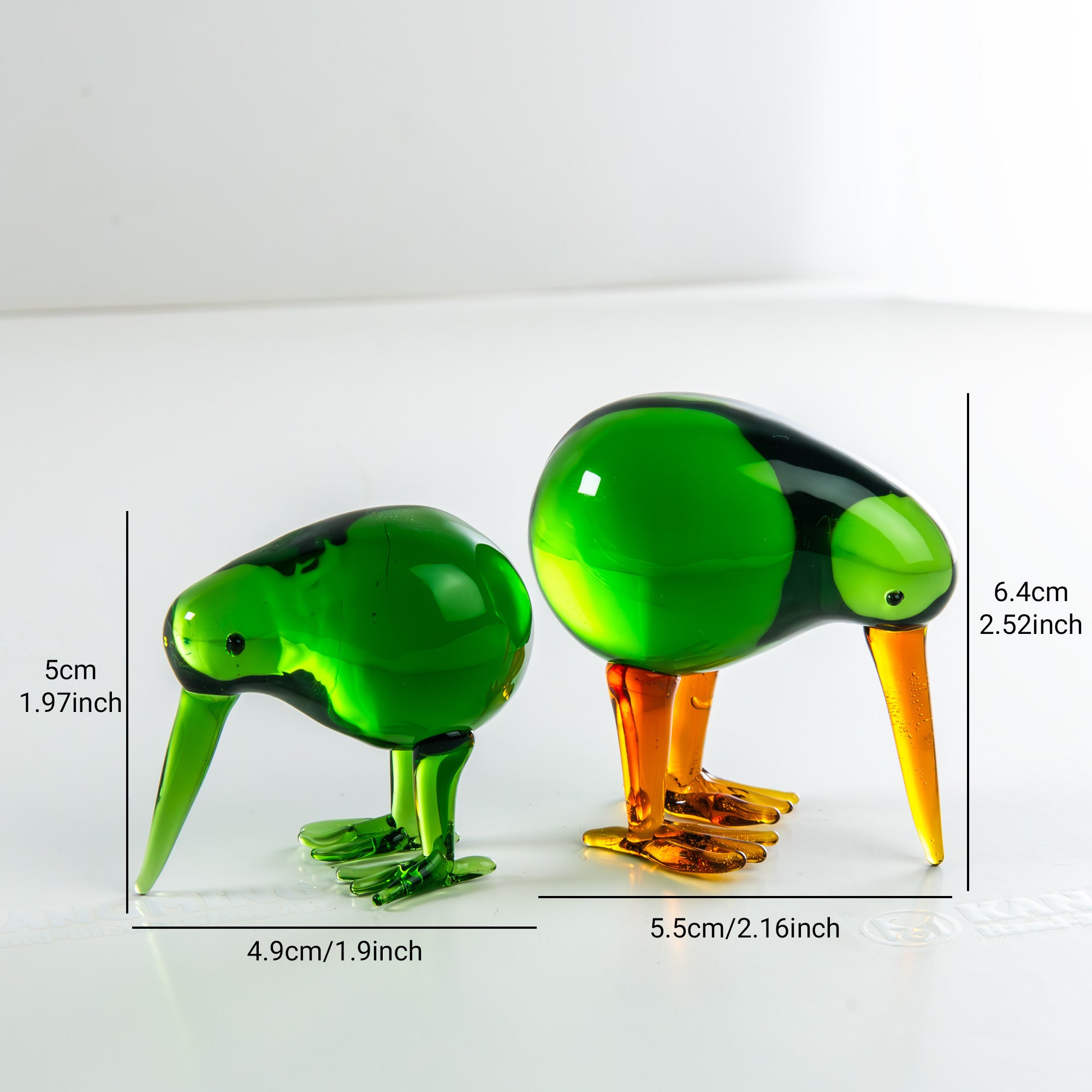 Tnessential Handmade Green Kiwi Bird Glass Figurines 3D Decor