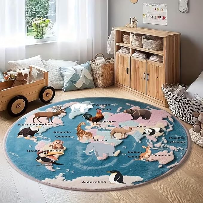KIDS WORLD MAP ANIMALS RUG