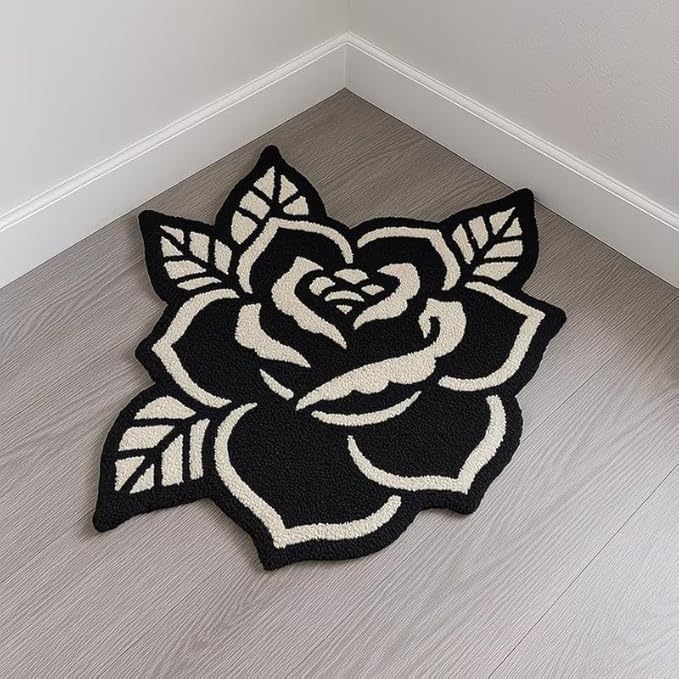 BLACK ROSE FLOWER RUG