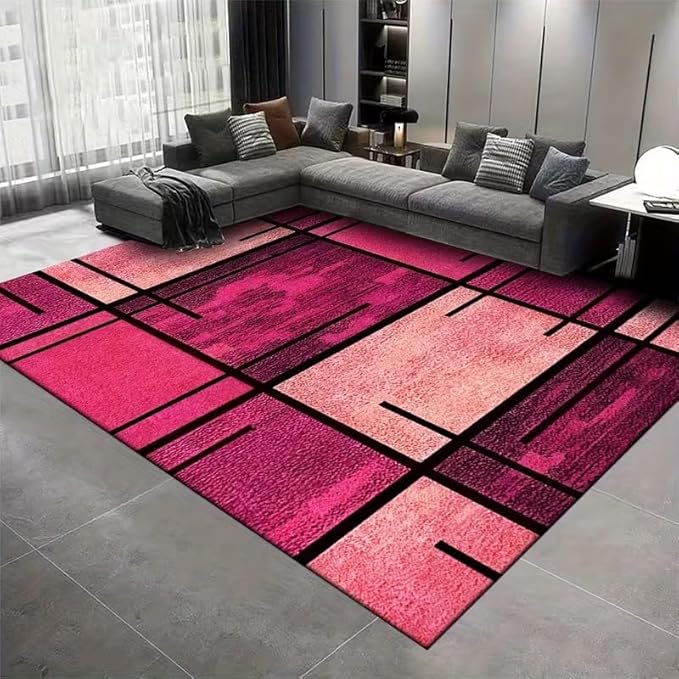SQUARES OF PINK ABSTRACT RUG