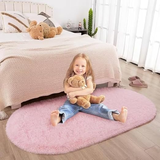 FLUFFY PINK OVAL RUG