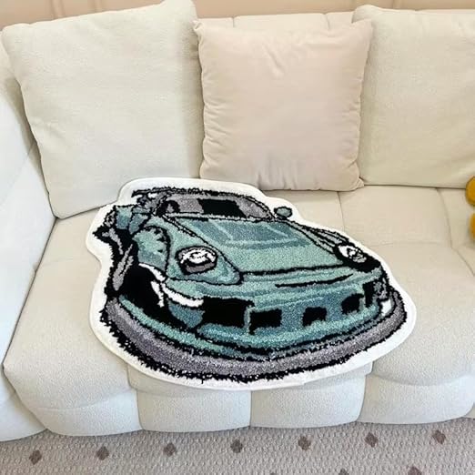 AESTHETIC COOL GREEN RACING CAR RUG