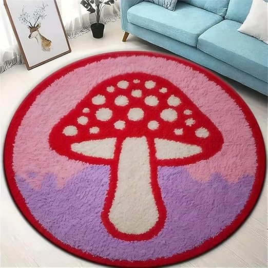 RED MUSHROOM ROUND RUG