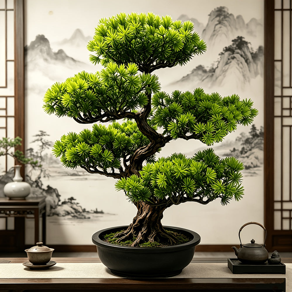 Tnessential Large Simulation Podocarpus Macrophyllus Green Plant Bonsai 3D Decor
